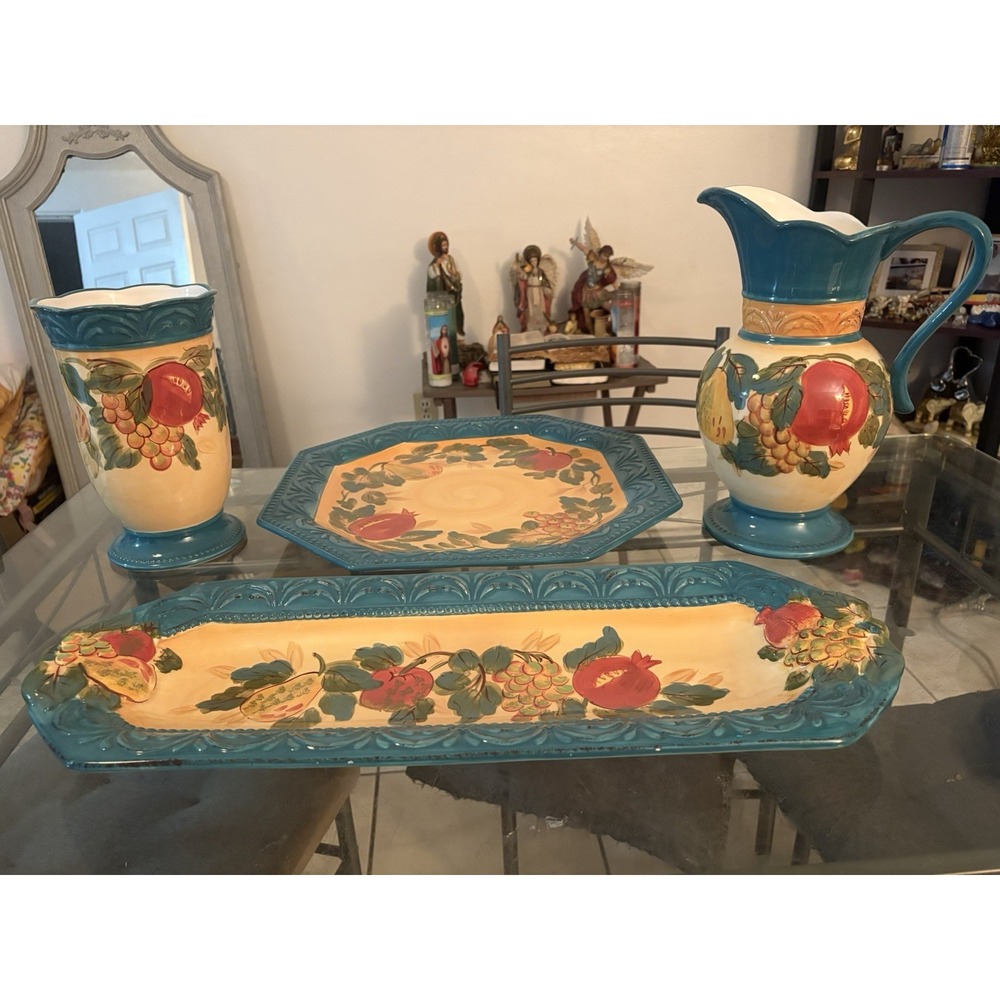 Certified International TIVOLI Pamela Gladding 4 Pc Set Pitcher Platter Vase